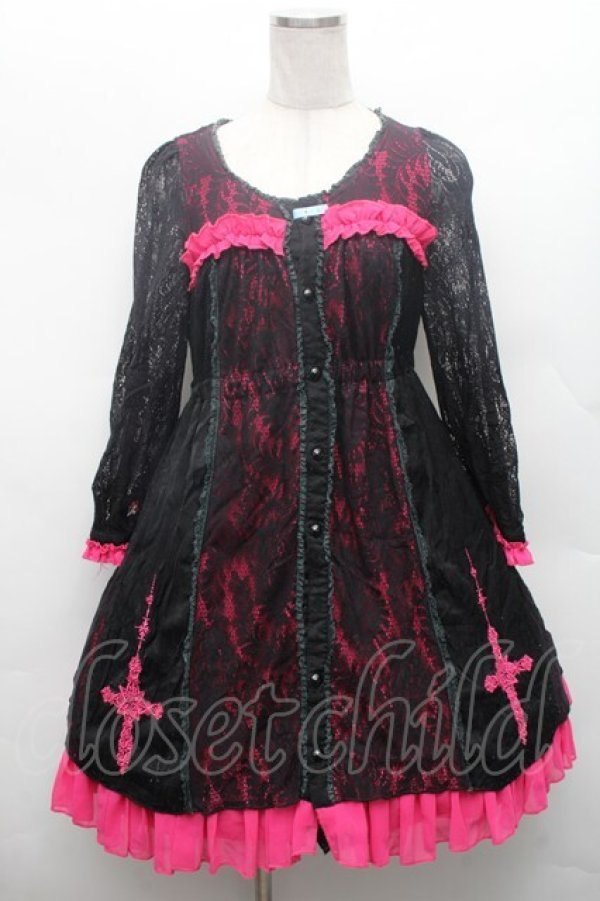 画像1: PUNK / レースワンピース  黒ｘピンク S-26-02-28-041-PU-OP-AS-ZS (1)