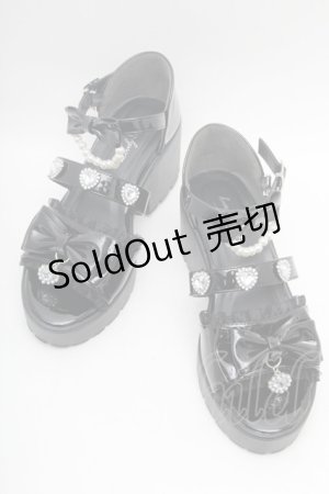 画像: Lovely Tency / 眞白ありすコラボ/ビジューリボンサンダル LL 黒 S-26-02-28-004-LO-SH-TE-ZS