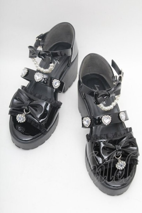 画像1: Lovely Tency / 眞白ありすコラボ/ビジューリボンサンダル LL 黒 S-26-02-28-004-LO-SH-TE-ZS (1)