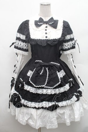 画像: AND ROMIO / モノトーンゴシックドレス  黒ｘ白 S-26-02-28-043-EL-OP-AS-ZS