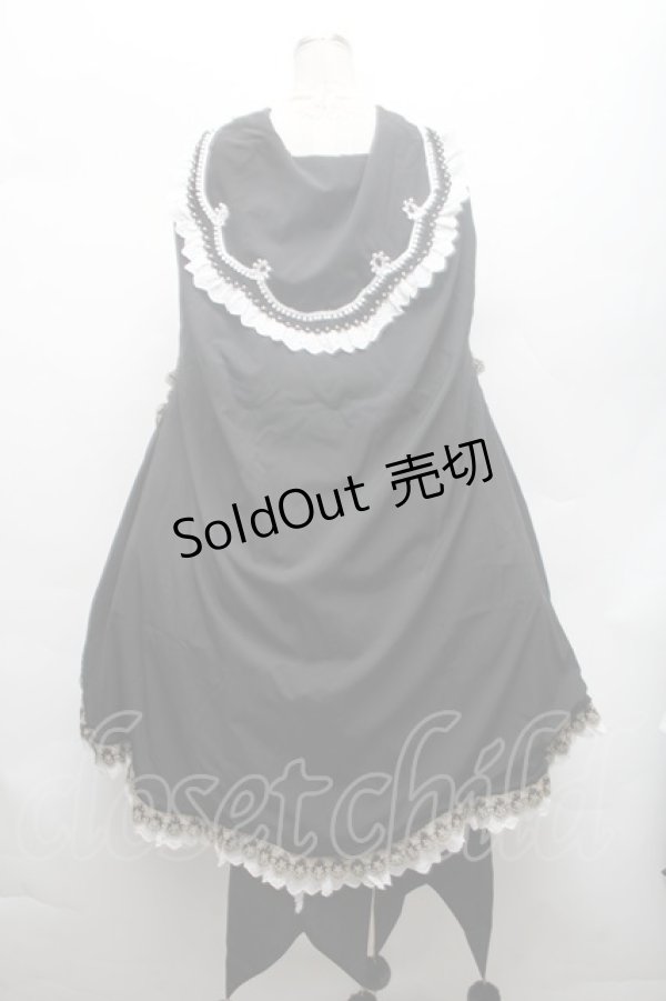 画像2: 中国ロリータ / 裾レースシャーリングジャンパースカートセット  黒ｘ白ｘキナリ S-26-02-28-044-LO-BL-HR-ZS (2)