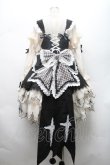 画像6: 中国ロリータ / 裾レースシャーリングジャンパースカートセット  黒ｘ白ｘキナリ S-26-02-28-044-LO-BL-HR-ZS (6)