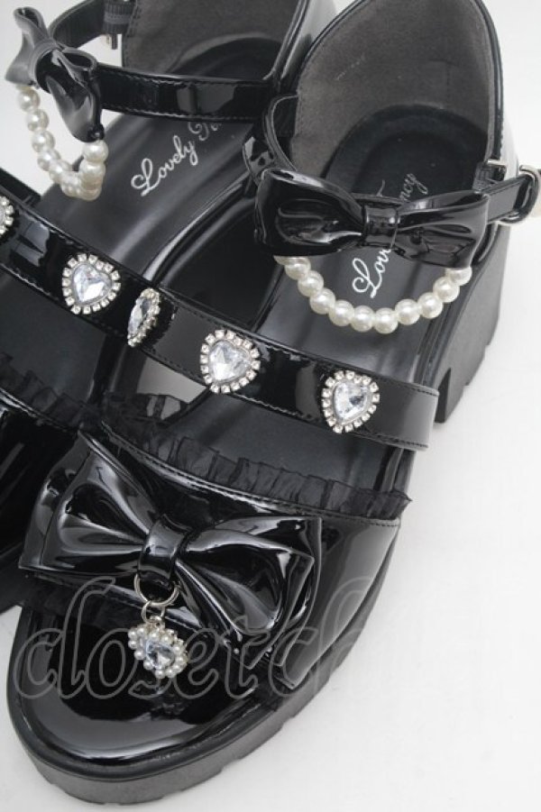 画像4: Lovely Tency / 眞白ありすコラボ/ビジューリボンサンダル LL 黒 S-26-02-28-004-LO-SH-TE-ZS (4)