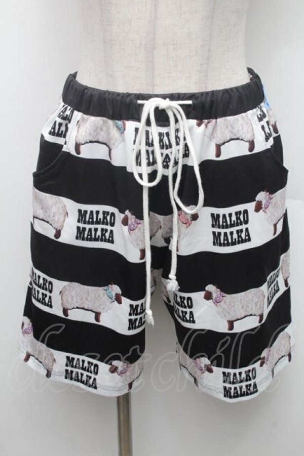画像1: MALKOMALKA / ひつじ柄ショートパンツ  黒ｘ白 S-26-02-28-057-PU-TO-HR-ZS (1)