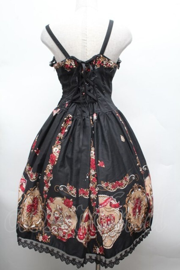 画像4: ALICE and the PIRATES / いばらうさぎのペイサージュ柄ジャンパースカートII型セット  黒 S-26-03-01-033-PA-OP-HR-ZS (4)