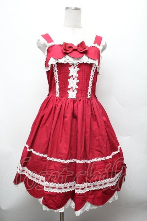 画像1: BABY,THE STARS SHINE BRIGHT / リボンスカラップジャンパースカート  赤 S-26-03-01-036-BA-OP-AS-ZS (1)