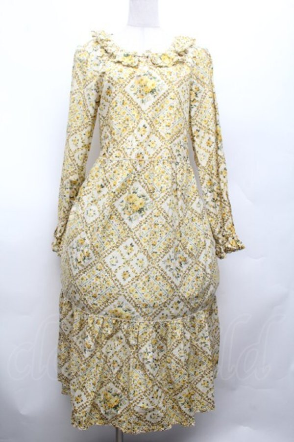 画像1: PINK HOUSE / 薔薇格子プリントミディワンピース  イエロー S-26-03-01-057-LO-OP-HR-ZS (1)