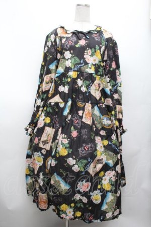 画像: PINK HOUSE / ブーケモチーフプリントミディワンピース  黒 S-26-03-01-058-LO-OP-HR-ZS