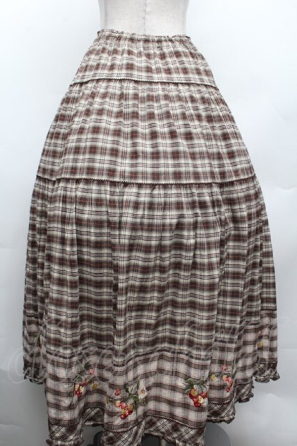 画像3: PINK HOUSE / 野ばらとチェリー刺繍タータンチェックスカート  ブラウン S-26-03-01-059-LO-SK-HR-ZS (3)