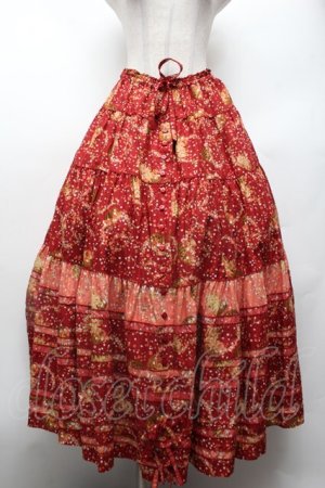 画像: PINK HOUSE / Flower Picnic プリントパッチワークスカート  赤 S-26-03-01-060-LO-SK-AS-ZS