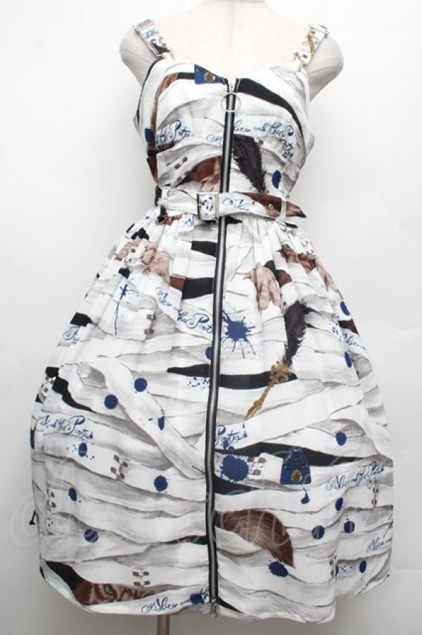 画像1: ALICE and the PIRATES / Wolf the ripper柄ジャンパースカート  白 S-26-03-02-020-PA-OP-SA-ZS (1)