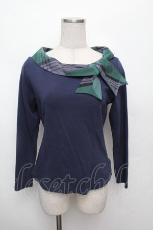 画像: an another angelus / チェックタイ付きカットトップス F ネイビー S-26-03-04-051-CA-TO-TE-ZS