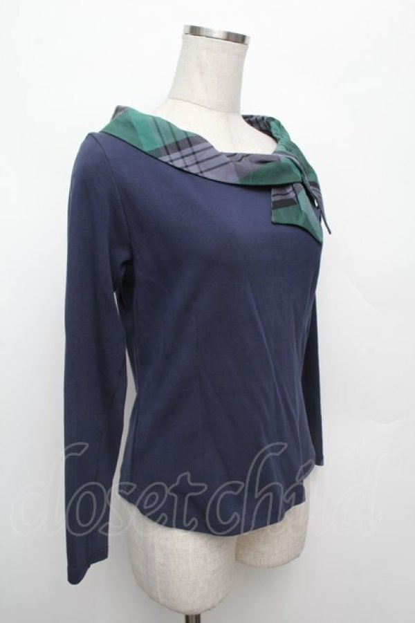 画像3: an another angelus / チェックタイ付きカットトップス F ネイビー S-26-03-04-051-CA-TO-TE-ZS (3)