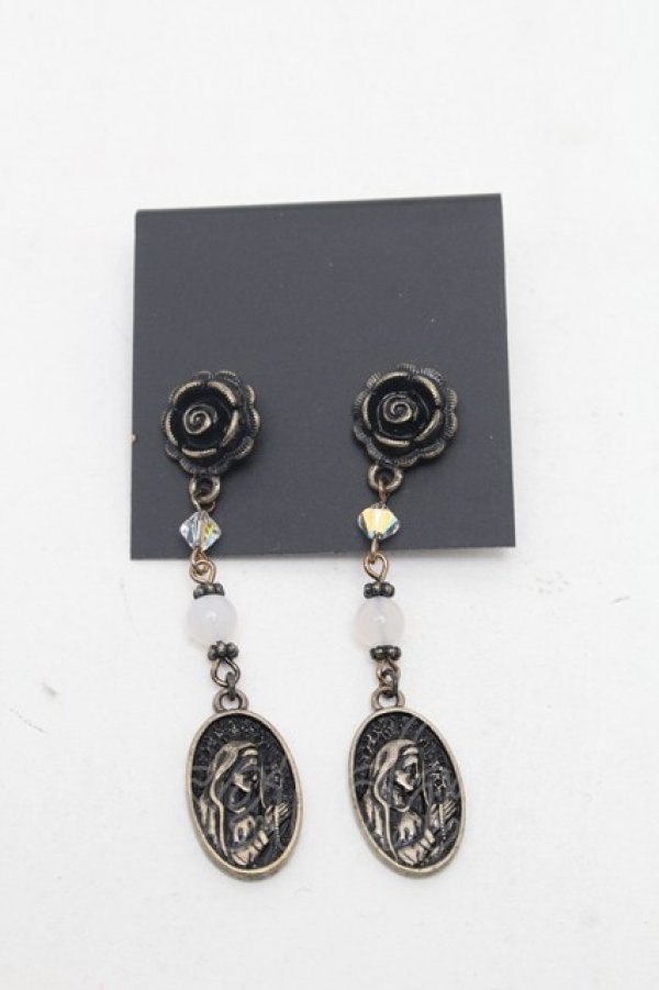 画像1: Moi-meme-Moitie / ホーリーローズピアス  アンティークゴールドｘ白 S-26-03-04-002-MO-AC-HR-ZS (1)