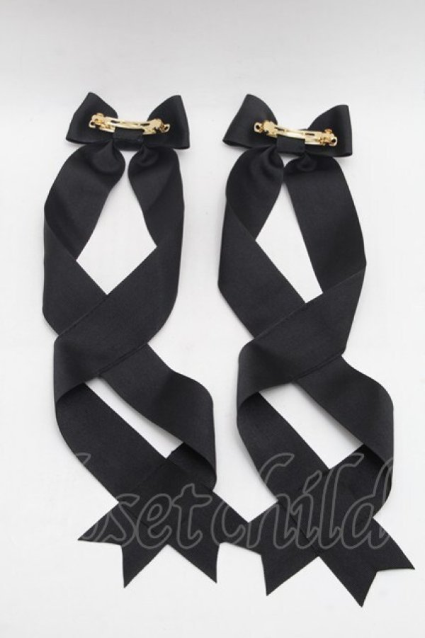画像2: LOTUS ribbon / ツインテールリボンバレッタ  黒 S-26-03-04-019-EL-ZA-AS-ZS (2)
