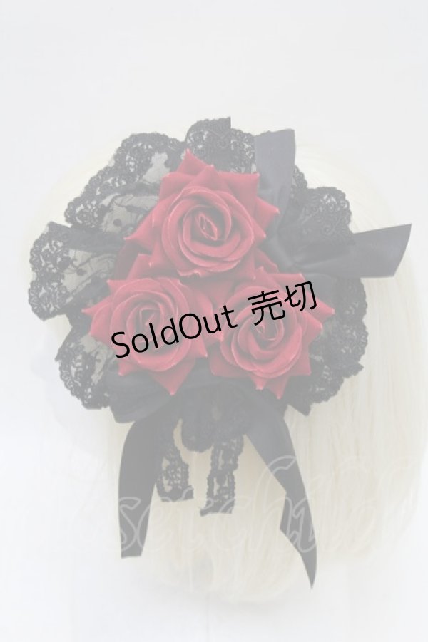 画像2: Chalmiere / ウィンターローズクリップ  黒×赤 S-26-03-04-031-0-AC-HR-ZS (2)