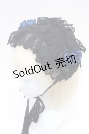 画像: Moi-meme-Moitie / ローズクロスアーチヘッドドレス  黒ｘ黒リボンｘ青バラ S-26-03-04-034-MO-AC-HR-ZS