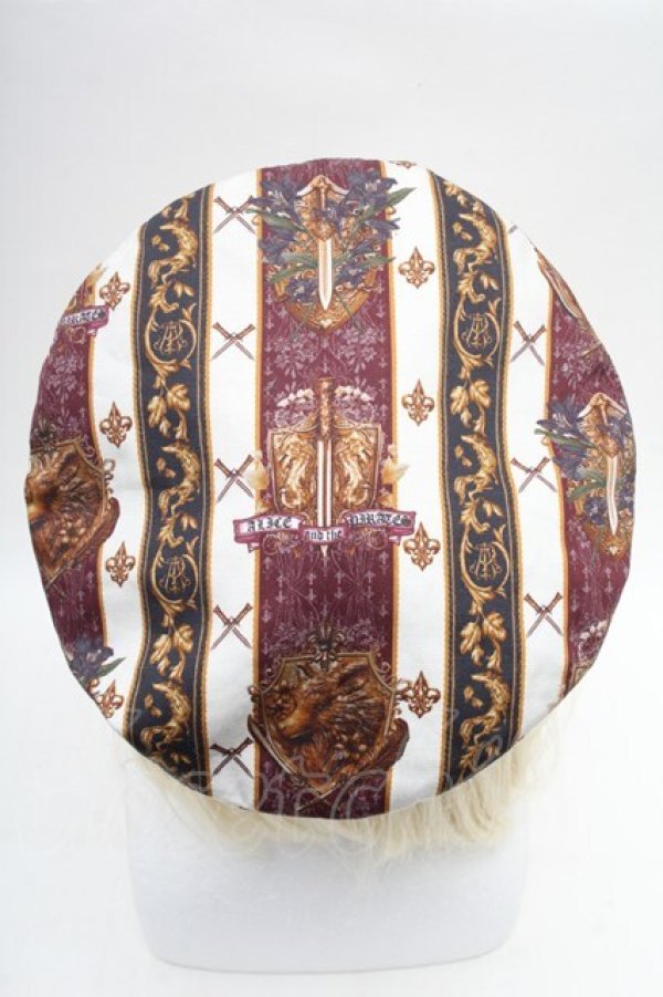 画像2: ALICE and the PIRATES / St.Lily Wolf〜狼騎士と百合の誓い〜柄ベレー帽  ワイン S-26-03-04-036-PA-AC-AS-ZS (2)