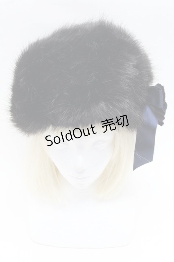 画像2: Moi-meme-Moitie / コサージュ付きファーハット  黒 S-26-03-04-039-MO-AC-HR-ZS (2)