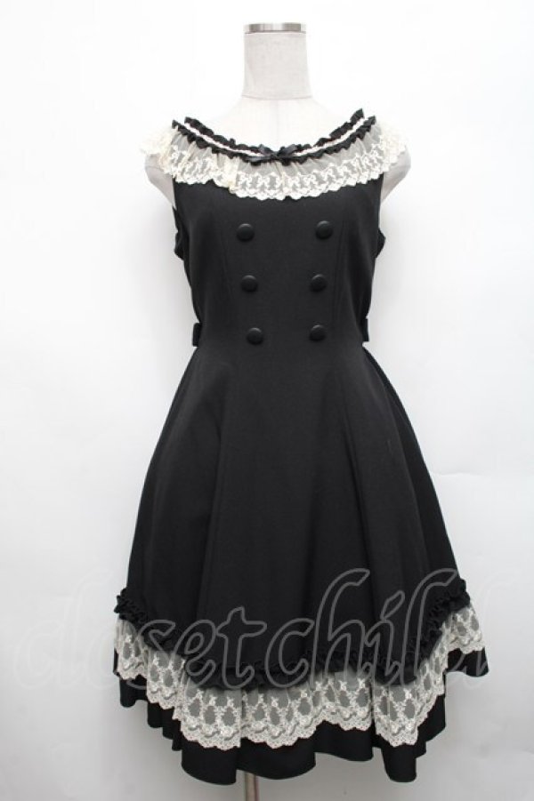 画像1: Innocent World / Wボタンフレアージャンパースカート M 黒 S-26-03-06-029-IW-OP-AS-ZS (1)