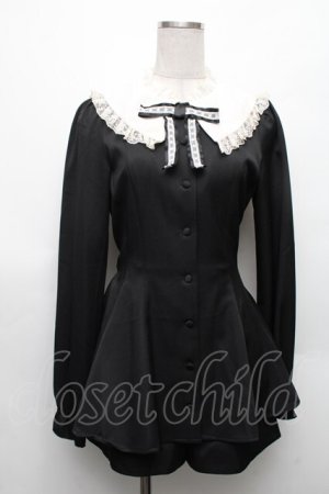 画像: Secret Honey / フリルビッグカラーセットアップ  黒ｘ白 S-26-03-06-035-CA-BL-HR-ZS