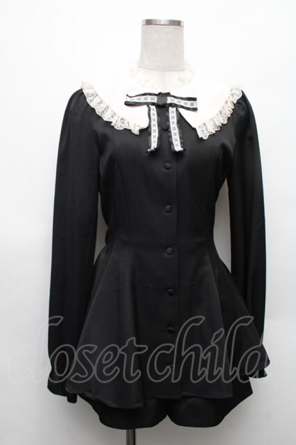 画像1: Secret Honey / フリルビッグカラーセットアップ  黒ｘ白 S-26-03-06-035-CA-BL-HR-ZS (1)