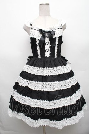 画像: BABY,THE STARS SHINE BRIGHT / エリザベスジャンパースカート  黒ｘ白 S-26-03-06-036-BA-OP-HR-ZS