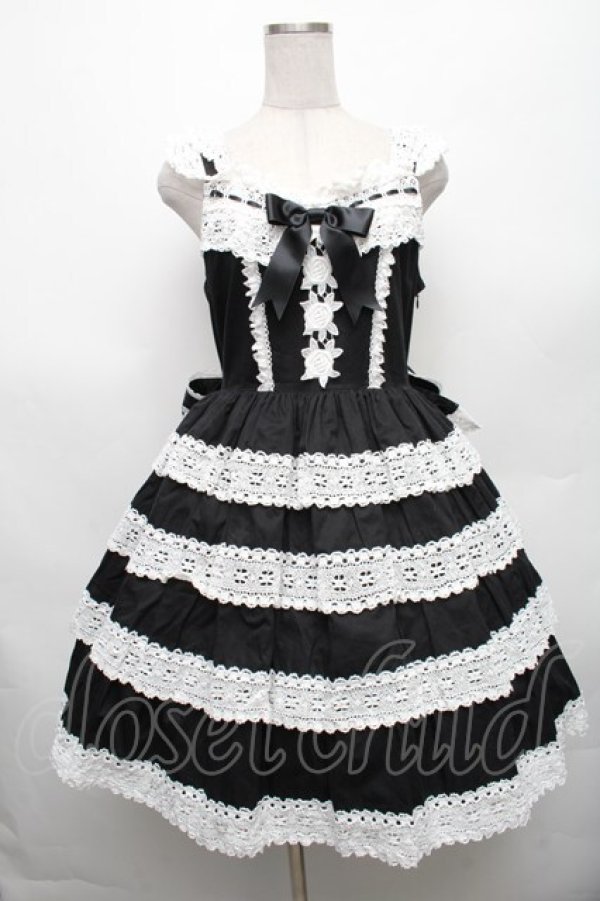 画像1: BABY,THE STARS SHINE BRIGHT / エリザベスジャンパースカート  黒ｘ白 S-26-03-06-036-BA-OP-HR-ZS (1)