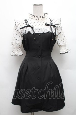 画像: Rojita / ハートドットレースアップ半袖ワンピース  黒ｘオフ S-26-03-06-045-LO-OP-HR-ZS