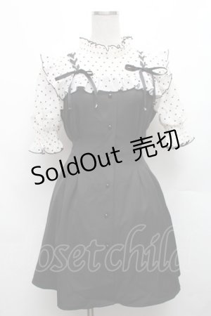 画像: Rojita / ハートドットレースアップ半袖ワンピース  黒ｘオフ S-26-03-06-045-LO-OP-HR-ZS