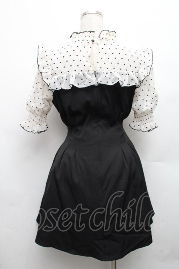 画像2: Rojita / ハートドットレースアップ半袖ワンピース  黒ｘオフ S-26-03-06-045-LO-OP-HR-ZS (2)