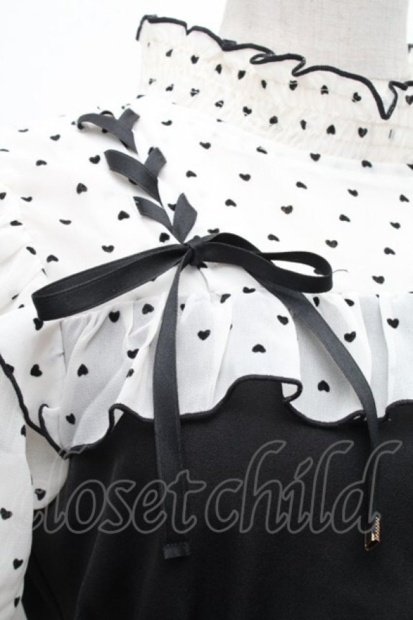 画像3: Rojita / ハートドットレースアップ半袖ワンピース  黒ｘオフ S-26-03-06-045-LO-OP-HR-ZS (3)