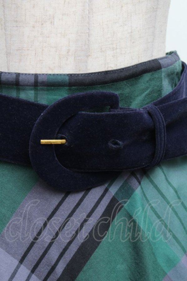 画像3: an another angelus / ビッグチェックフレアースカート F グリーン×ネイビー S-26-03-06-056-CA-SK-TE-ZS (3)