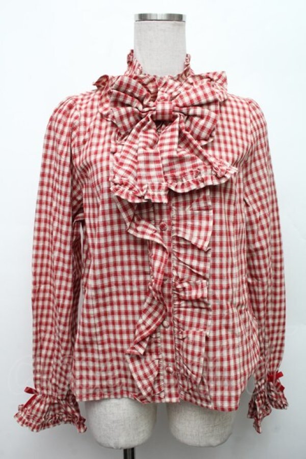 画像1: axes femme kawaii / チェック柄ブラウス  赤 S-26-03-06-014-AX-BL-AS-ZS (1)