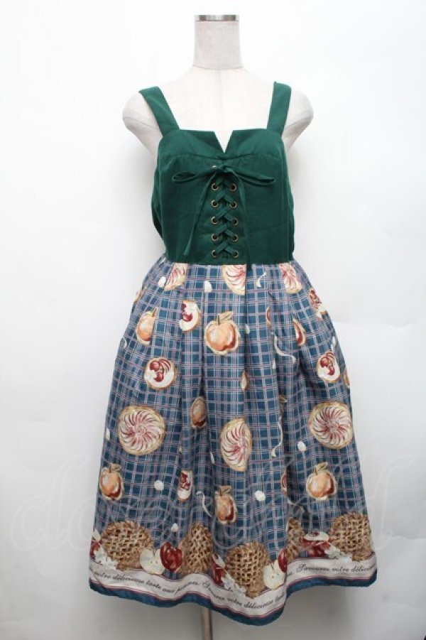 画像1: axes femme POETIQUE / アップルパイレースアップワンピース  グリーン S-26-03-06-026-AX-OP-AS-ZS (1)