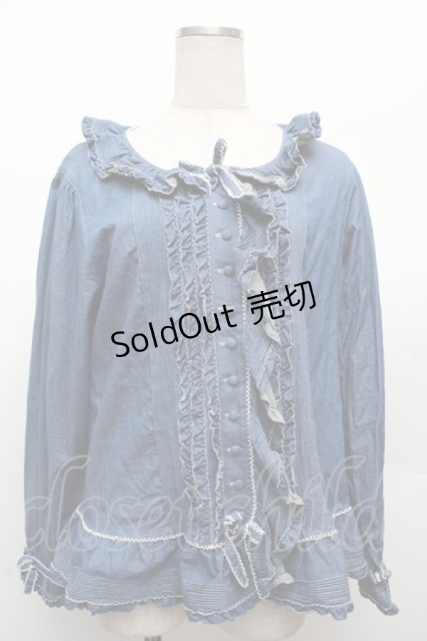 画像1: PINK HOUSE / デニムフリルブラウス  ブルー S-26-03-08-027-LO-BL-AS-ZS (1)