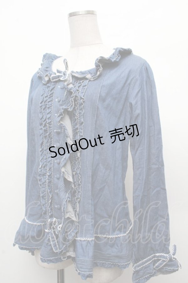 画像3: PINK HOUSE / デニムフリルブラウス  ブルー S-26-03-08-027-LO-BL-AS-ZS (3)