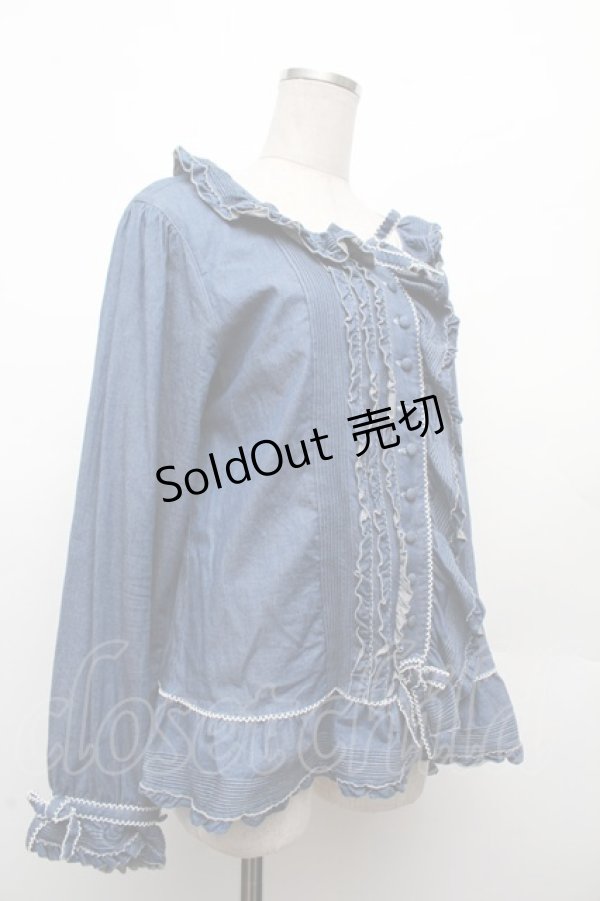 画像4: PINK HOUSE / デニムフリルブラウス  ブルー S-26-03-08-027-LO-BL-AS-ZS (4)