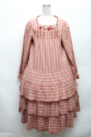 画像: PINK HOUSE / いちご編みぐるみ段々チェックワンピース  ピンク S-26-03-08-037-LO-OP-AS-ZS