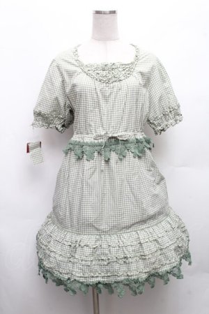 画像: PINK HOUSE / クローバーレースギンガムワンピース  グリーン S-26-03-08-038-LO-OP-AS-ZS