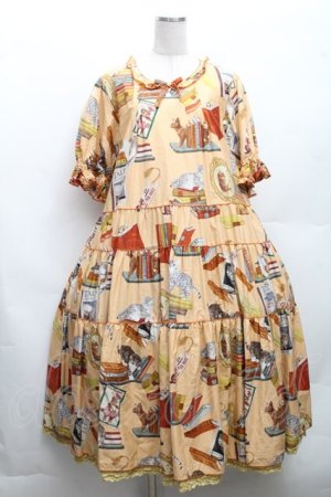 画像: PINK HOUSE / 書斎の猫たちミディ丈ワンピース  オレンジ S-26-03-08-041-LO-ZA-AS-ZS