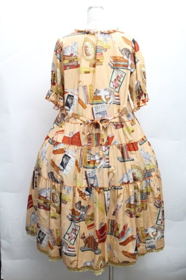 画像2: PINK HOUSE / 書斎の猫たちミディ丈ワンピース  オレンジ S-26-03-08-041-LO-ZA-AS-ZS (2)