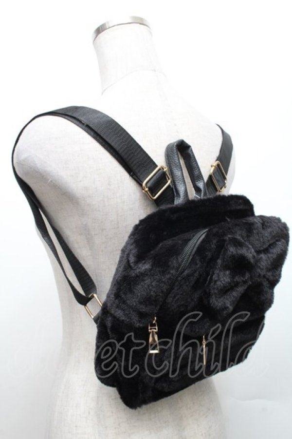 画像2: Secret Honey / ファーリボンミニリュック  黒 S-26-03-08-011-CA-BG-HR-ZS (2)