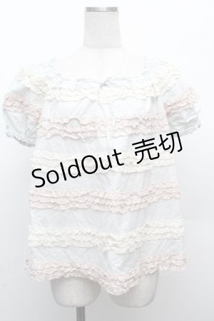 画像: PINK HOUSE / ピコフリルボーダー半袖ブラウス  グレー S-26-03-08-023-LO-BL-AS-ZS