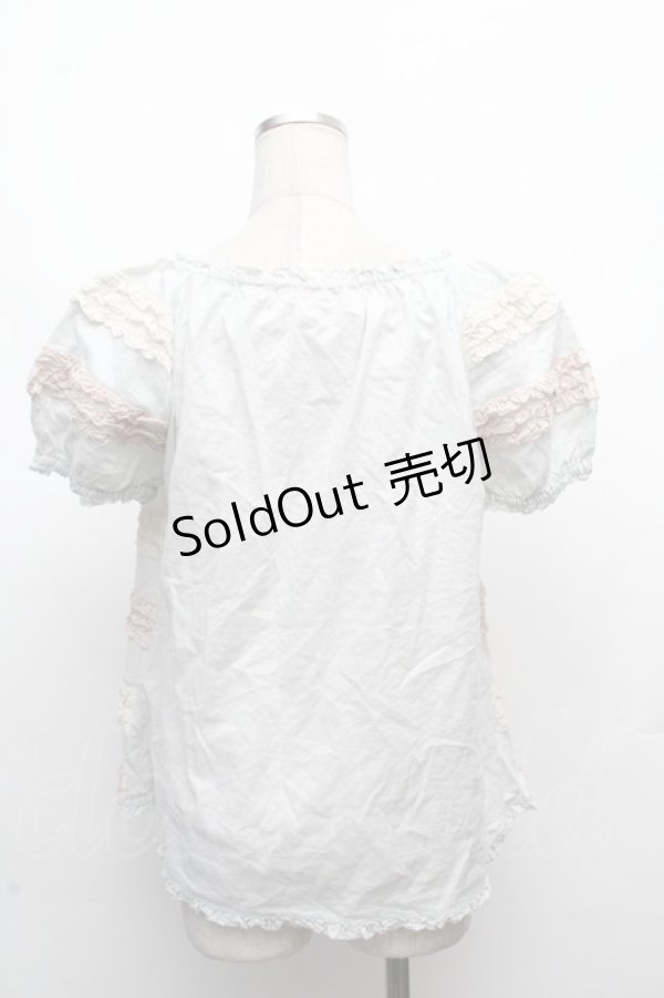 画像2: PINK HOUSE / ピコフリルボーダー半袖ブラウス  グレー S-26-03-08-023-LO-BL-AS-ZS (2)