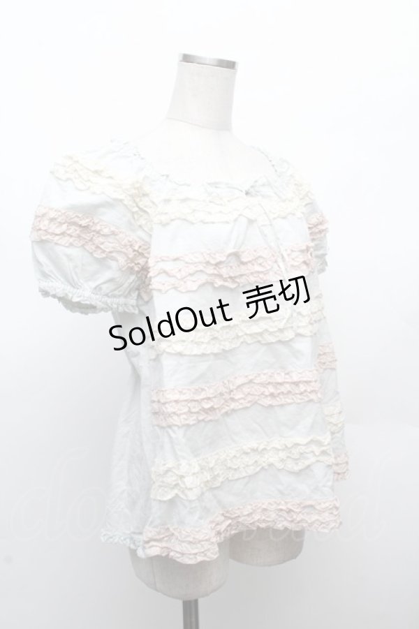 画像3: PINK HOUSE / ピコフリルボーダー半袖ブラウス  グレー S-26-03-08-023-LO-BL-AS-ZS (3)