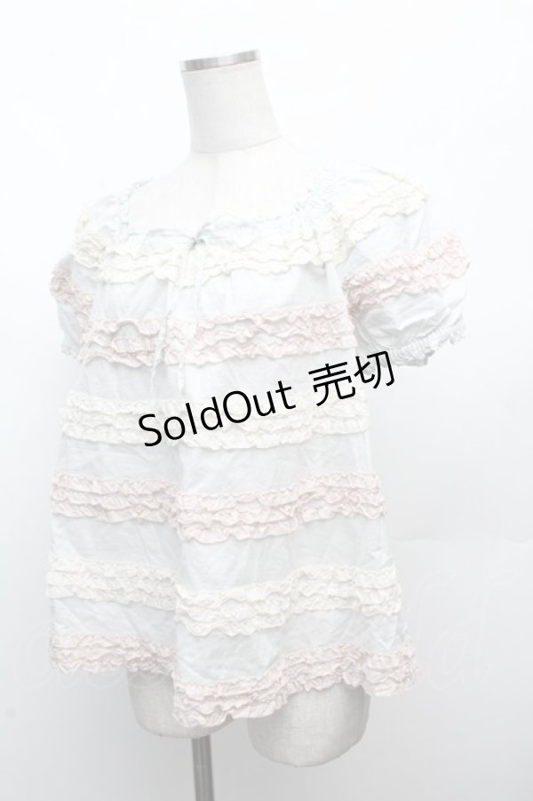 画像4: PINK HOUSE / ピコフリルボーダー半袖ブラウス  グレー S-26-03-08-023-LO-BL-AS-ZS (4)