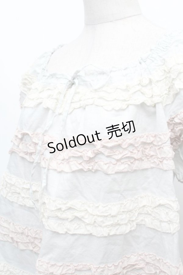 画像5: PINK HOUSE / ピコフリルボーダー半袖ブラウス  グレー S-26-03-08-023-LO-BL-AS-ZS (5)