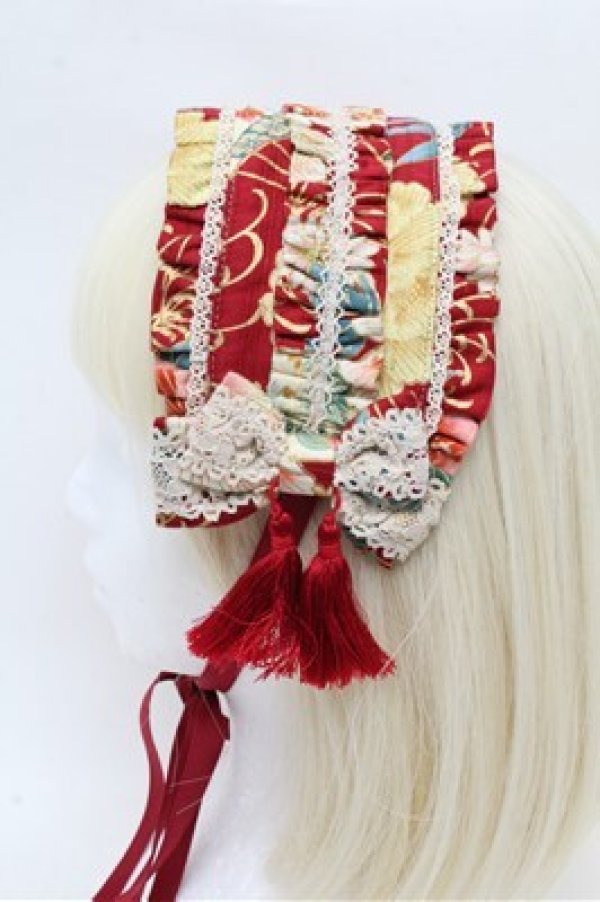 画像2: metamorphose / タッセル付きヘッドドレス(花と扇の和柄)  赤 S-26-03-10-011-ME-AC-HR-ZS (2)