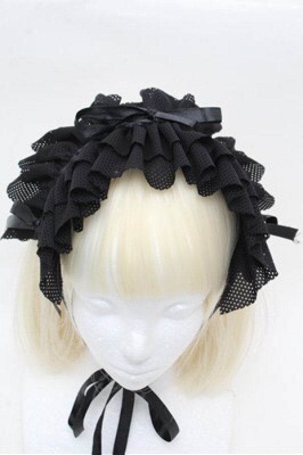 画像2: MARBLE / リボンフリルヘッドドレス（黒ネット×サテンリボン)  黒 S-26-03-10-014-GO-AC-HR-ZS (2)